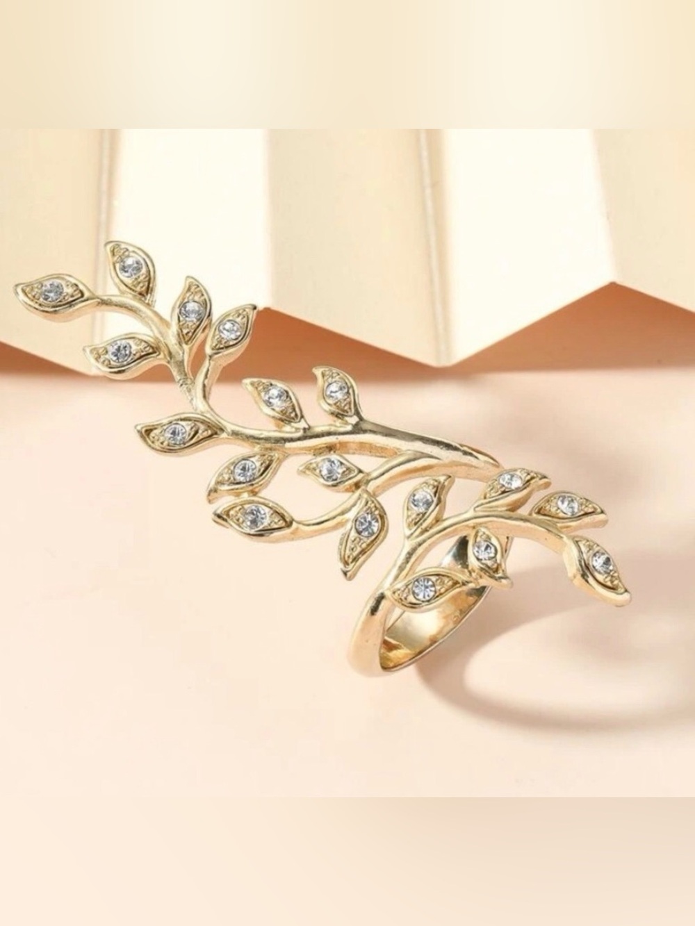 💥3/$28 Bohemian Rhinestone Accented Leaf Statement Ring ~ Olive Branch Vine - Picture 9 of 11